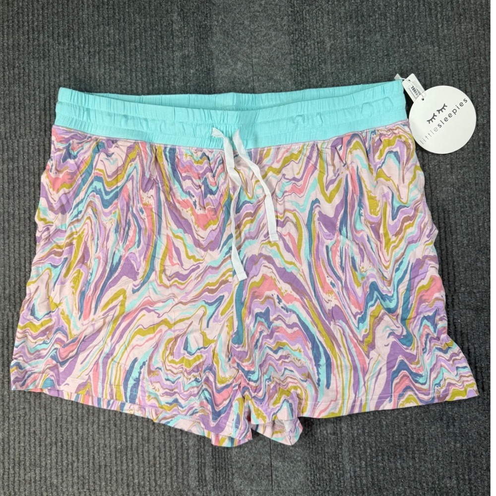 Little Sleepies Marble Swirl Bamboo Pajama Shorts Womens Large Pink Blue NWT